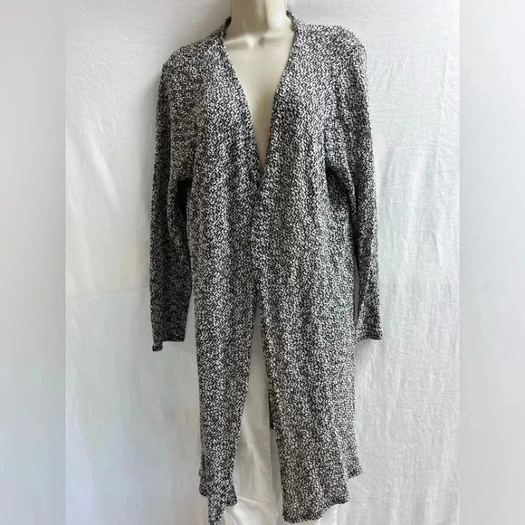 Forever 21 Plus Size 3X Longline Open Front Cardigan Sweater Black White Knit - Picture 6 of 6